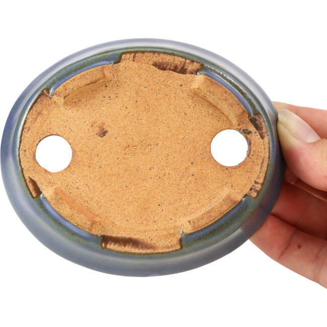 Ovale blauwe bonsaipot van Hattori - 108 x 91 x 31 mm