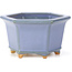 Hexagonal blue bonsai pot by Hattori - 128 x 113 x 72 mm