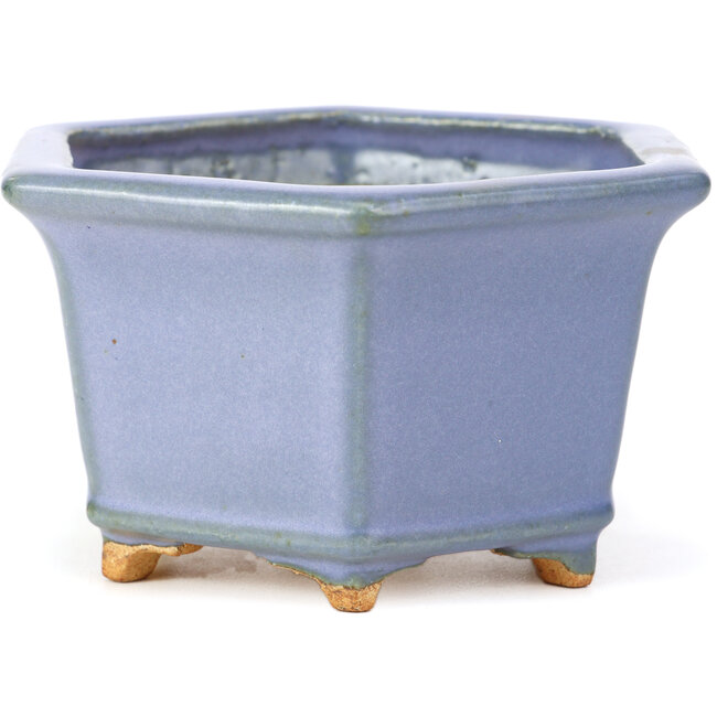 Zeshoekige blauwe bonsaipot van Hattori - 128 x 113 x 72 mm