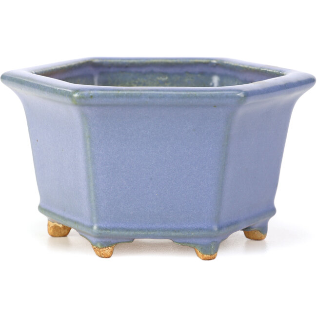 Hexagonal blue bonsai pot by Hattori - 128 x 113 x 72 mm