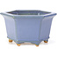 Hexagonal blue bonsai pot by Hattori - 128 x 113 x 72 mm