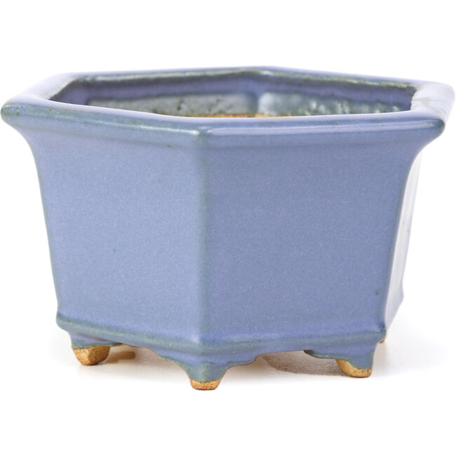Sechseckige blaue Bonsaischale von Hattori - 128 x 113 x 72 mm