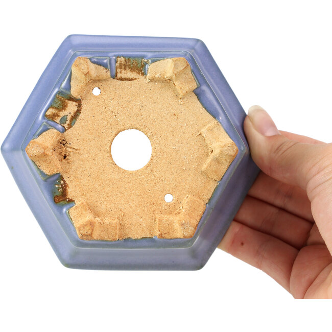 Maceta de bonsái azul hexagonal de Hattori - 128 x 113 x 72 mm
