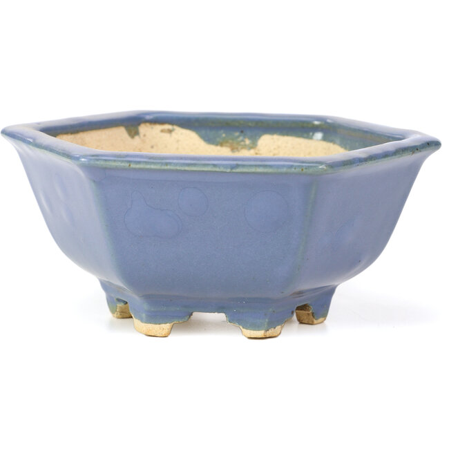 Hexagonal blue bonsai pot by Hattori - 155 x 140 x 70 mm