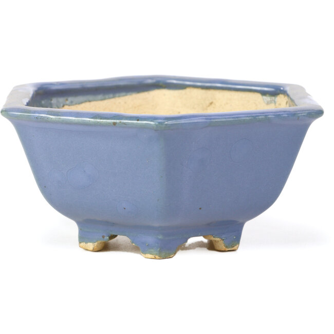 Sechseckige blaue Bonsaischale von Hattori - 155 x 140 x 70 mm