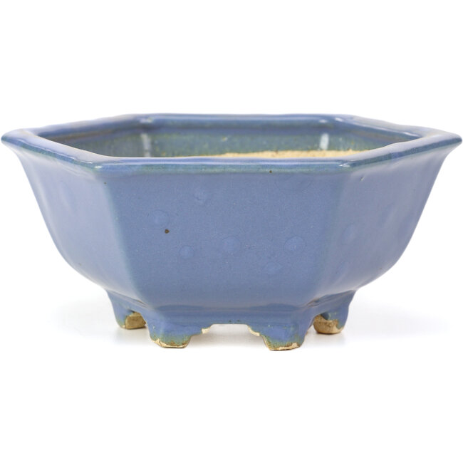 Zeshoekige blauwe bonsaipot van Hattori - 155 x 140 x 70 mm