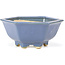 Hexagonal blue bonsai pot by Hattori - 155 x 140 x 70 mm