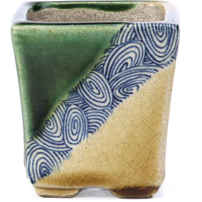 Pot à bonsaï carré beige par Terahata Satomi Mazan - 65 x 65 x 70 mm