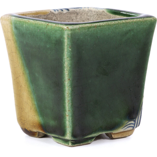 Pot à bonsaï carré beige par Terahata Satomi Mazan - 65 x 65 x 70 mm