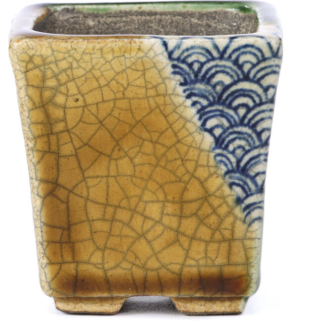 Pot à bonsaï carré beige par Terahata Satomi Mazan - 65 x 65 x 70 mm