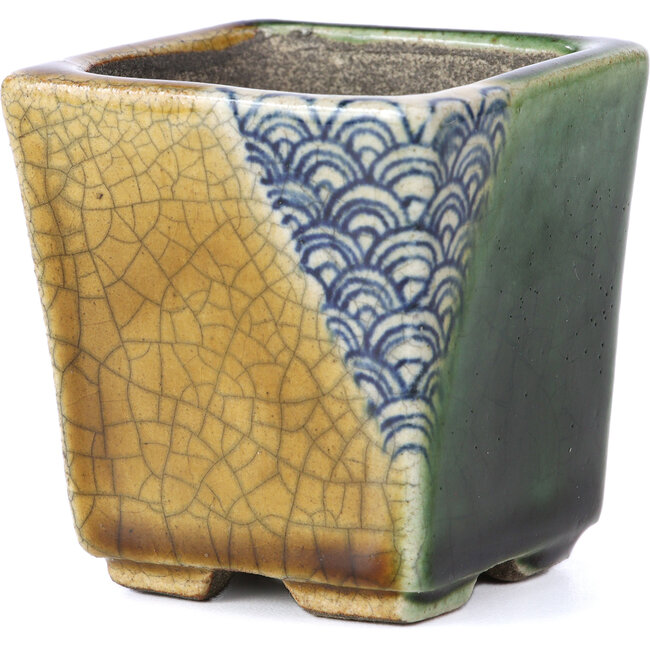 Pot à bonsaï carré beige par Terahata Satomi Mazan - 65 x 65 x 70 mm