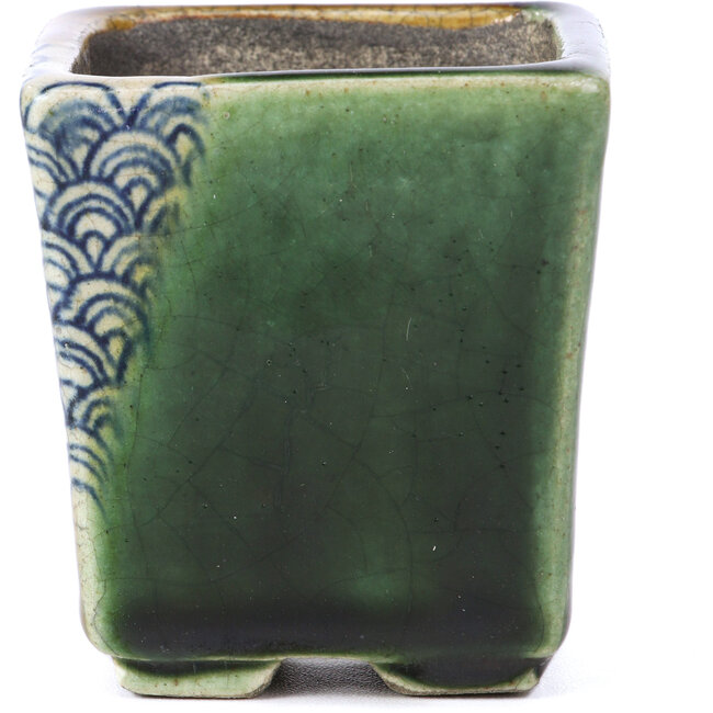 Square beige bonsai pot by Terahata Satomi Mazan - 65 x 65 x 70 mm