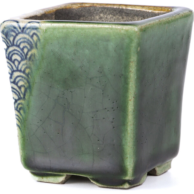 Pot à bonsaï carré beige par Terahata Satomi Mazan - 65 x 65 x 70 mm