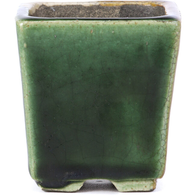 Square beige bonsai pot by Terahata Satomi Mazan - 65 x 65 x 70 mm