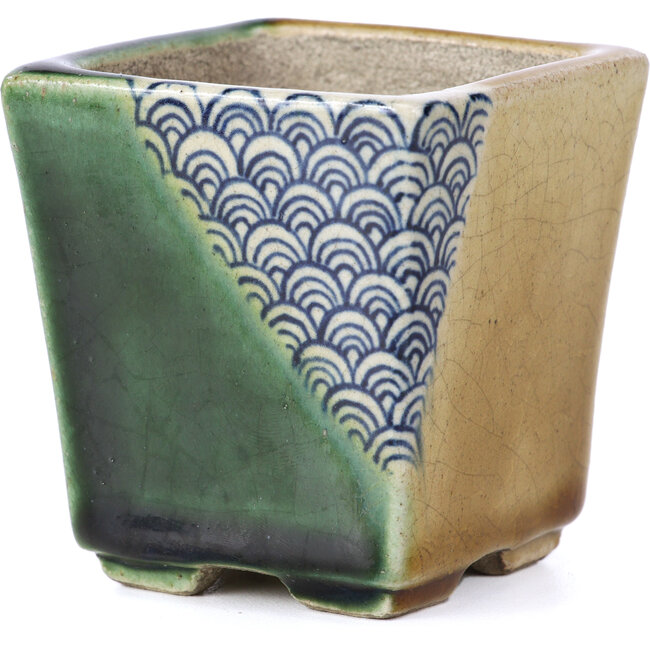 Maceta de bonsái verde cuadrada de Terahata Satomi Mazan - 65 x 65 x 70 mm