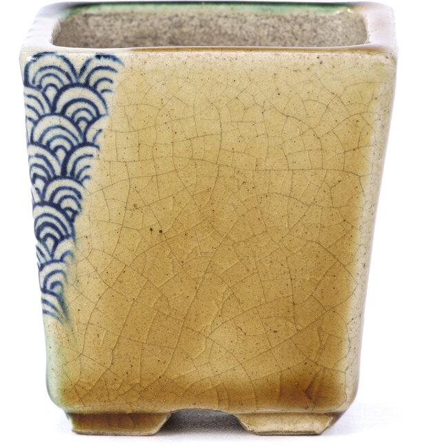 Vaso per bonsai quadrato verde di Terahata Satomi Mazan - 65 x 65 x 70 mm