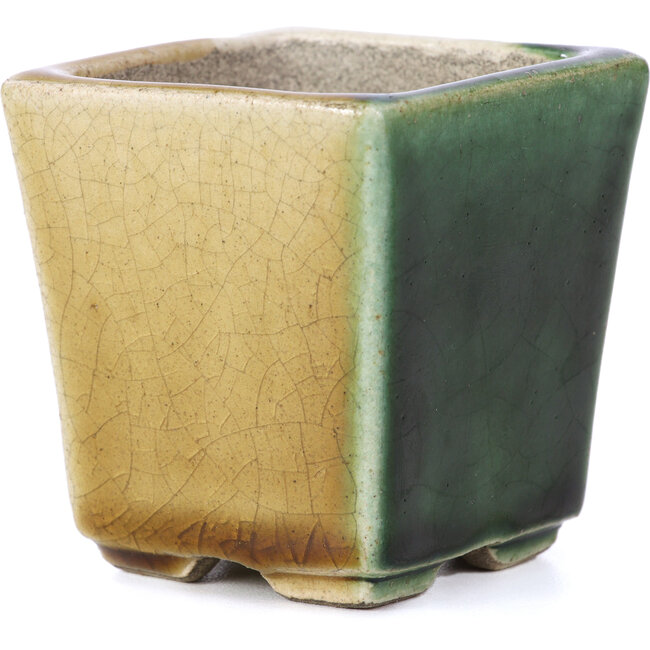 Vierkante groene bonsaipot van Terahata Satomi Mazan - 65 x 65 x 70 mm