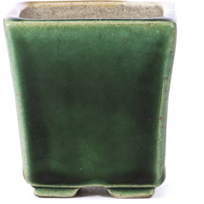 Square green bonsai pot by Terahata Satomi Mazan - 65 x 65 x 70 mm