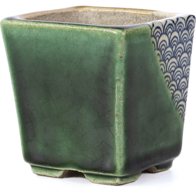 Maceta de bonsái verde cuadrada de Terahata Satomi Mazan - 65 x 65 x 70 mm