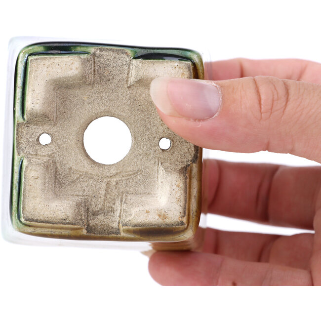 Pot à bonsaï carré vert par Terahata Satomi Mazan - 65 x 65 x 70 mm