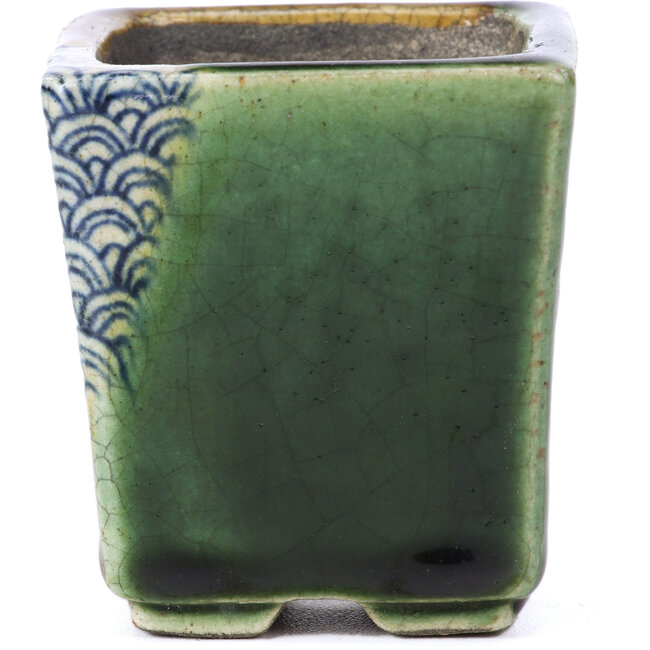 Square beige bonsai pot by Terahata Satomi Mazan - 65 x 65 x 70 mm