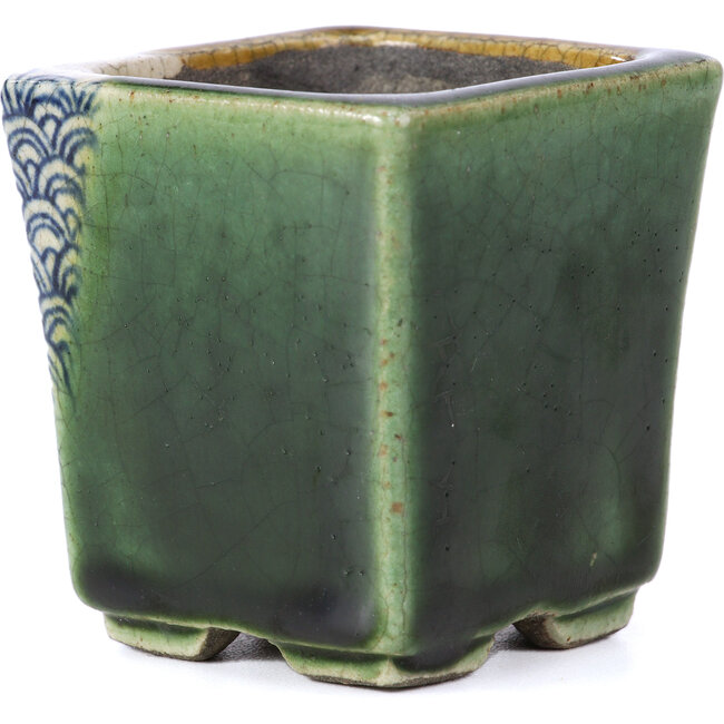 Vaso per bonsai quadrato beige di Terahata Satomi Mazan - 65 x 65 x 70 mm