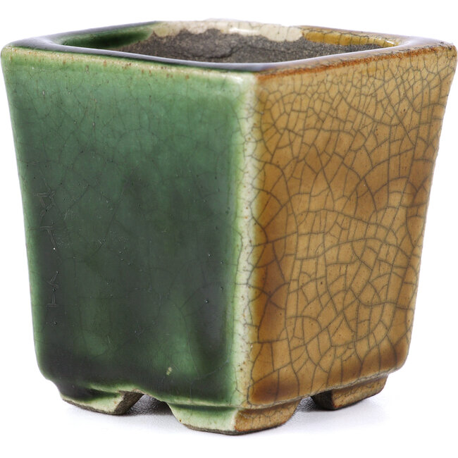 Maceta de bonsái cuadrada beige de Terahata Satomi Mazan - 65 x 65 x 70 mm