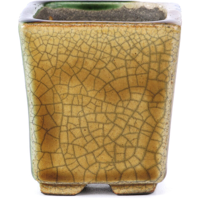 Vierkante beige bonsaipot van Terahata Satomi Mazan - 65 x 65 x 70 mm