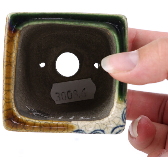 Pot à bonsaï carré beige par Terahata Satomi Mazan - 65 x 65 x 70 mm