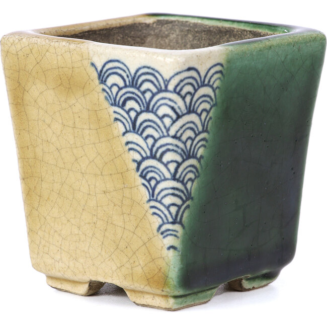 Vierkante beige bonsaipot van Terahata Satomi Mazan - 65 x 65 x 70 mm