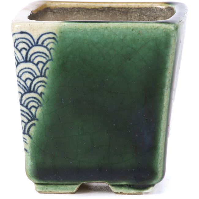 Square beige bonsai pot by Terahata Satomi Mazan - 65 x 65 x 70 mm