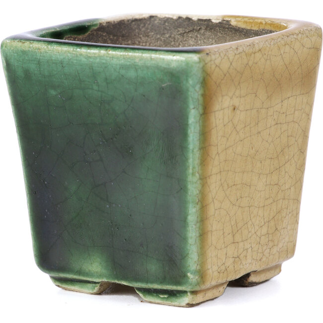 Maceta de bonsái cuadrada beige de Terahata Satomi Mazan - 65 x 65 x 70 mm