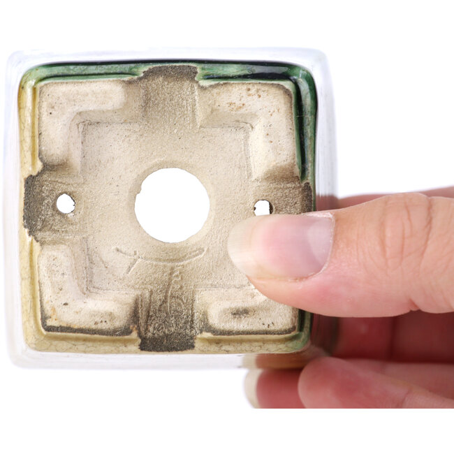 Vierkante beige bonsaipot van Terahata Satomi Mazan - 65 x 65 x 70 mm