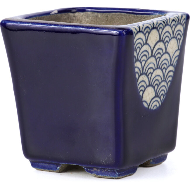 Pot à bonsaï carré bleu par Terahata Satomi Mazan - 65 x 65 x 70 mm