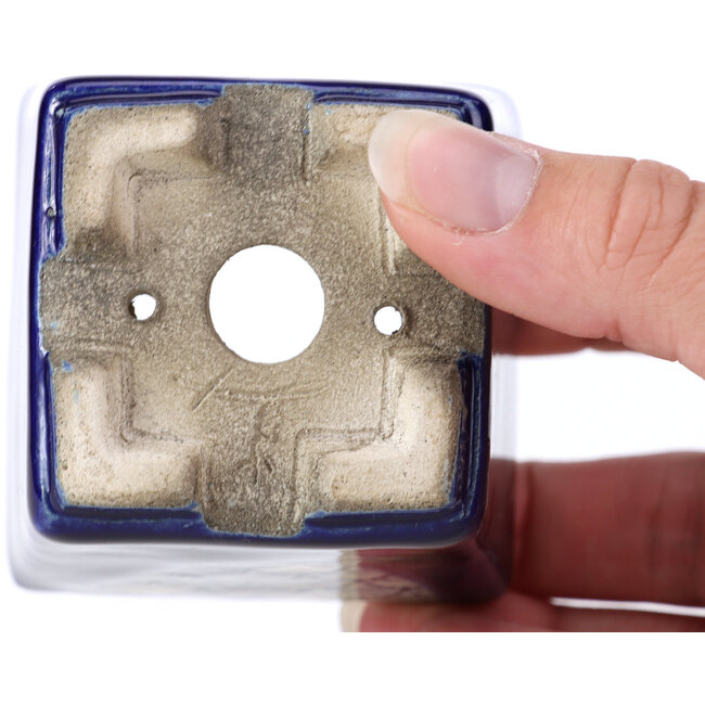 Square blue bonsai pot by Terahata Satomi Mazan - 65 x 65 x 70 mm