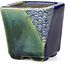 Square green bonsai pot by Terahata Satomi Mazan - 65 x 65 x 70 mm