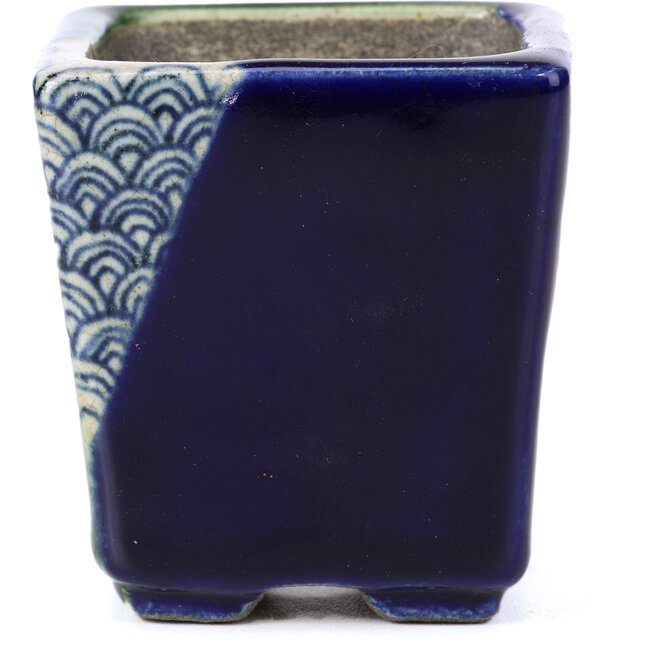 Square green bonsai pot by Terahata Satomi Mazan - 65 x 65 x 70 mm