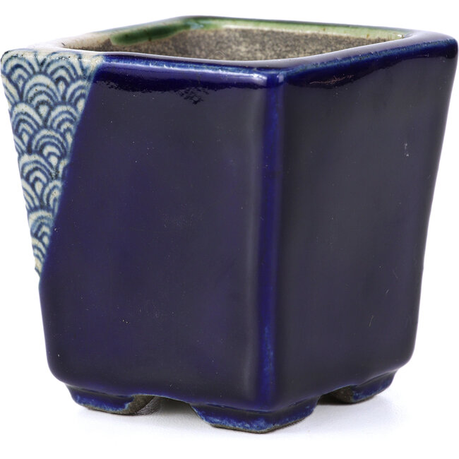 Square green bonsai pot by Terahata Satomi Mazan - 65 x 65 x 70 mm