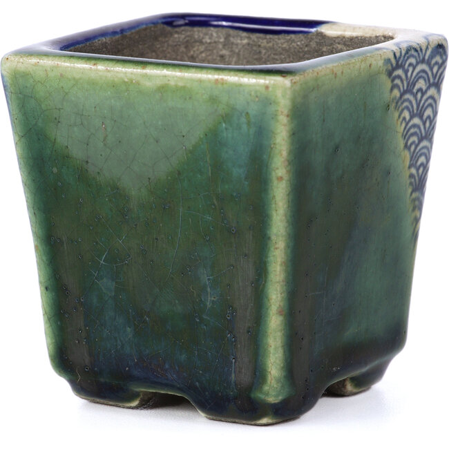 Vaso per bonsai quadrato verde di Terahata Satomi Mazan - 65 x 65 x 70 mm