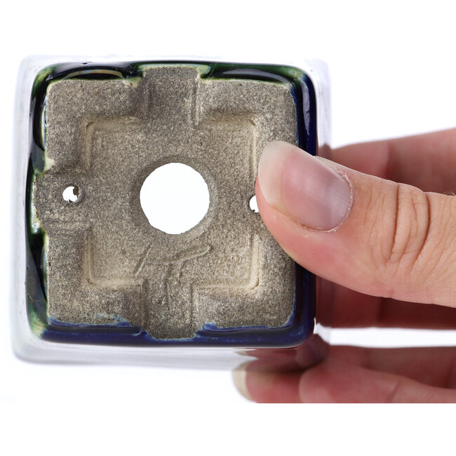 Quadratische grüne Bonsaischale von Terahata Satomi Mazan - 65 x 65 x 70 mm