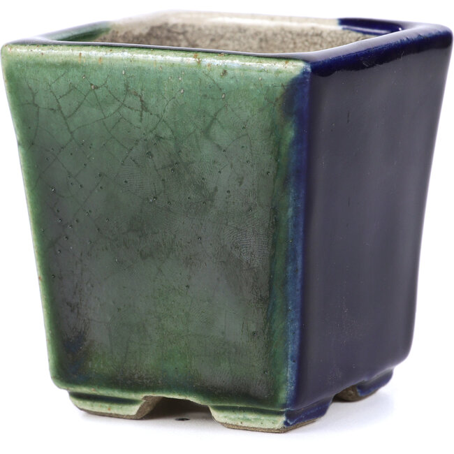 Square blue bonsai pot by Terahata Satomi Mazan - 65 x 65 x 70 mm