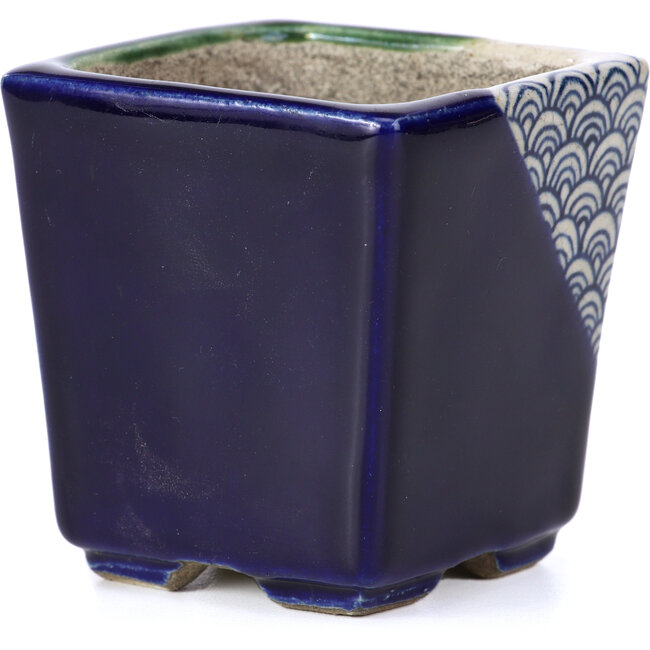 Pot à bonsaï carré bleu par Terahata Satomi Mazan - 65 x 65 x 70 mm