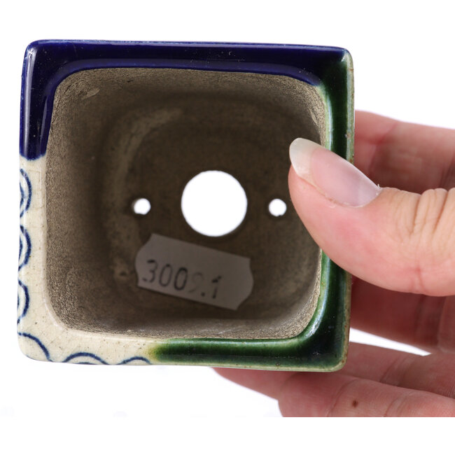 Vierkante blauwe bonsaipot van Terahata Satomi Mazan - 65 x 65 x 70 mm