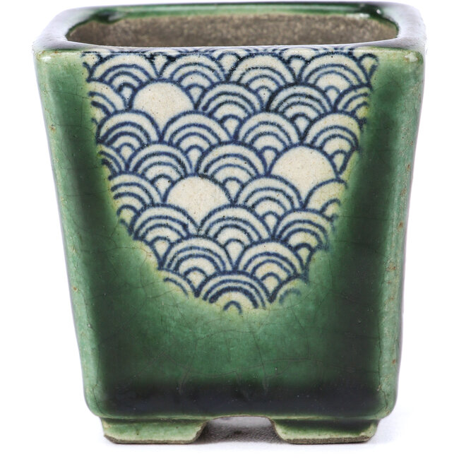Pot à bonsaï carré vert par Terahata Satomi Mazan - 65 x 65 x 70 mm