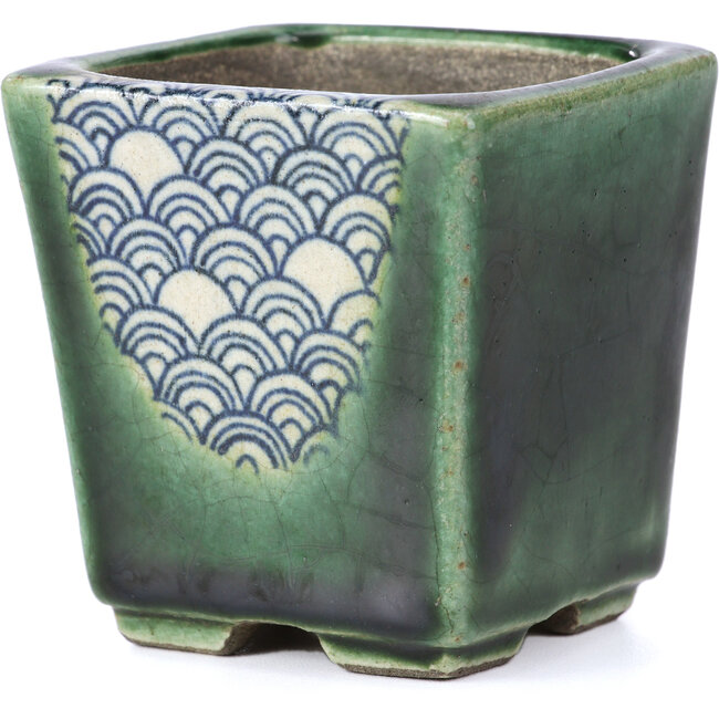 Vierkante groene bonsaipot van Terahata Satomi Mazan - 65 x 65 x 70 mm