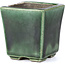 Square green bonsai pot by Terahata Satomi Mazan - 65 x 65 x 70 mm