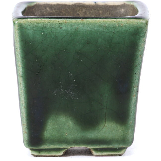Square green bonsai pot by Terahata Satomi Mazan - 65 x 65 x 70 mm