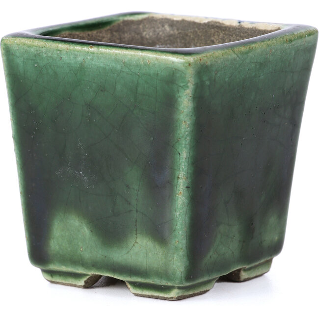 Vaso per bonsai quadrato verde di Terahata Satomi Mazan - 65 x 65 x 70 mm
