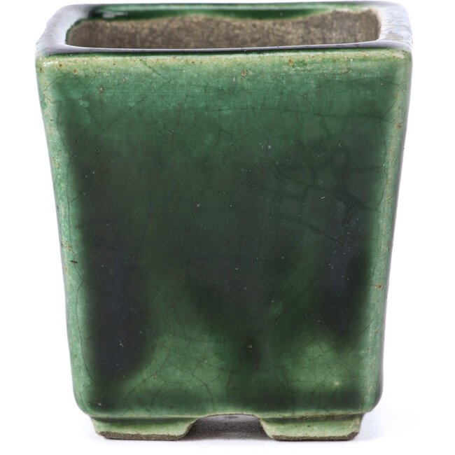 Quadratische grüne Bonsaischale von Terahata Satomi Mazan - 65 x 65 x 70 mm