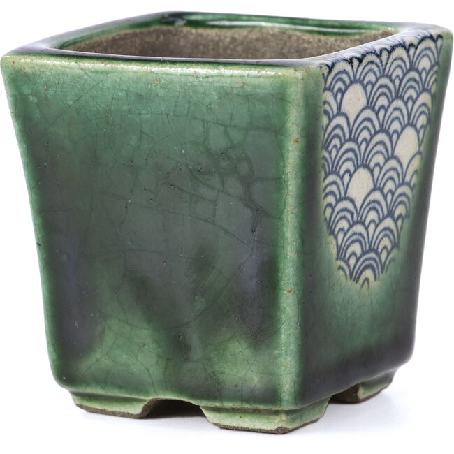 Vierkante groene bonsaipot van Terahata Satomi Mazan - 65 x 65 x 70 mm